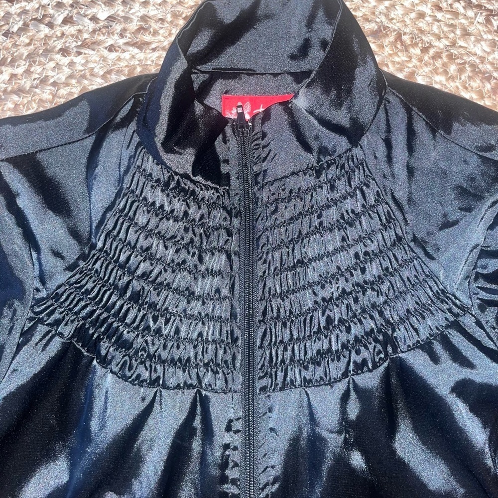 GORGEOUS VTG Satin Bomber Jacket-Shirring Detail Neckline--SzXs-S EUC -🖤 - Picture 5 of 16